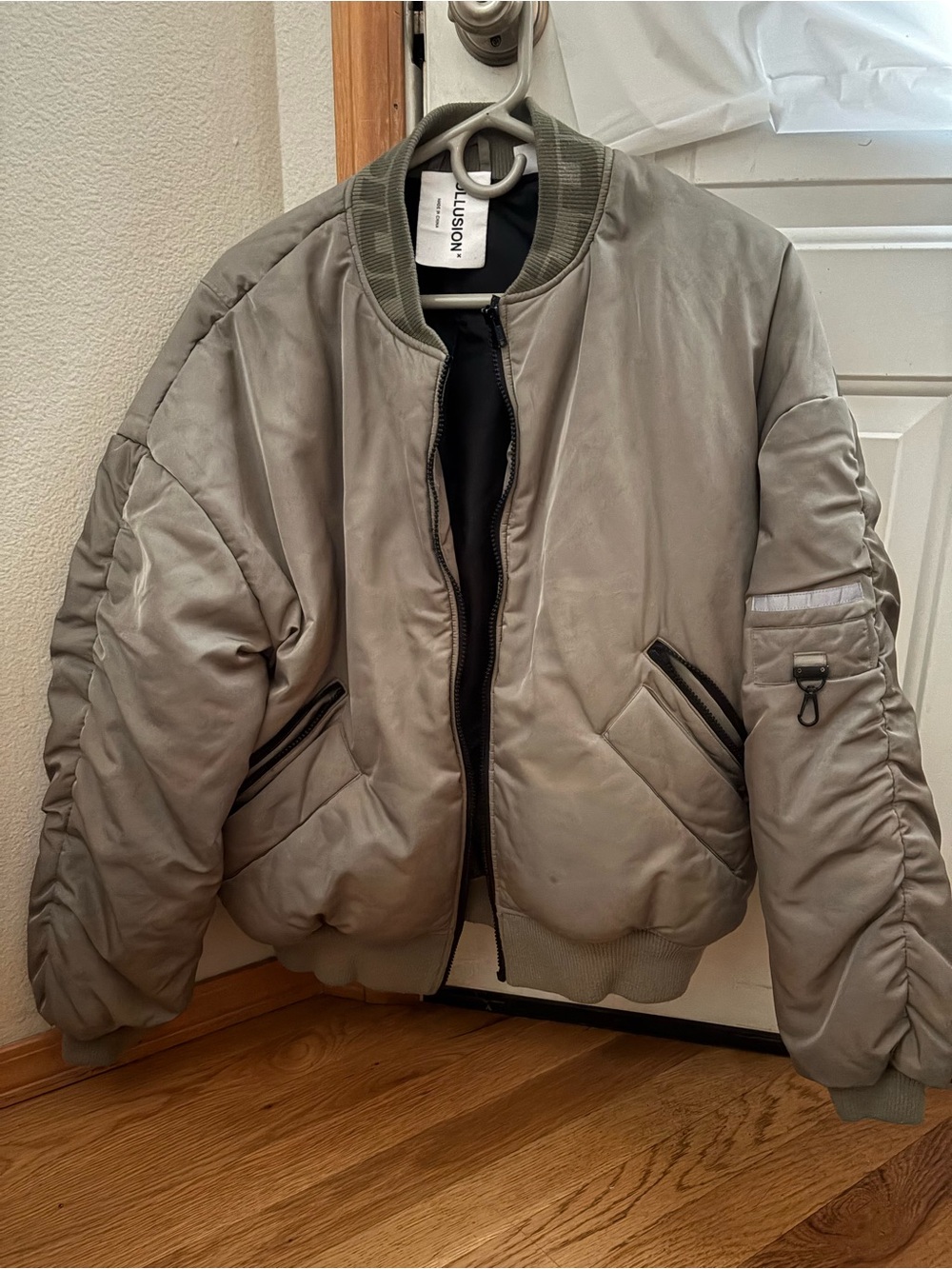 Men's Olive Grey Bomber Jacket - Padded Flight Coat